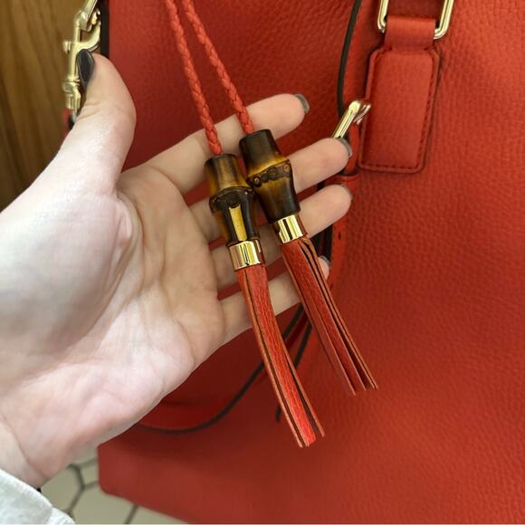 Gucci $1,980 Calfskin Large Bamboo Tassel Top Handle Tote w/ dust bag - Picture 8 of 13